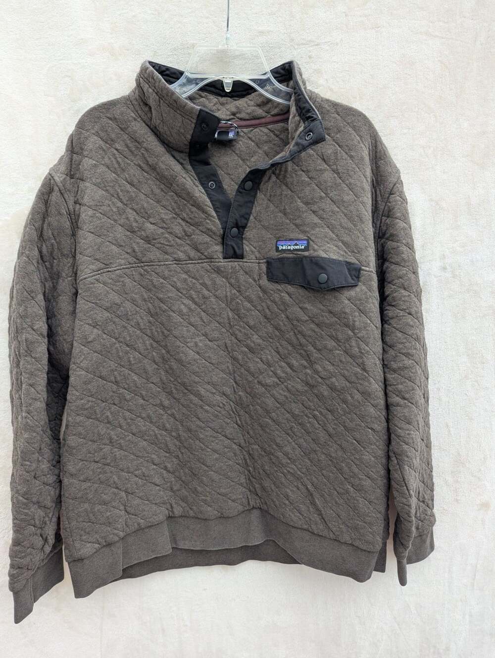 Patagonia Men's Organic Cotton Quilt Snap-T Pullover Brown Quilted Sweatshirt XL